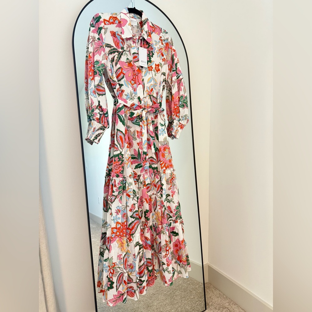 NWT MISA Esme Casablanca Floral Maxi Midi Shirt Long Sleeve Dress